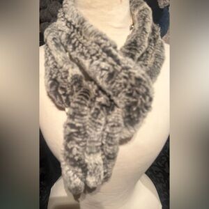 Genuine rabbit Luxurious Gray Fur Scarf